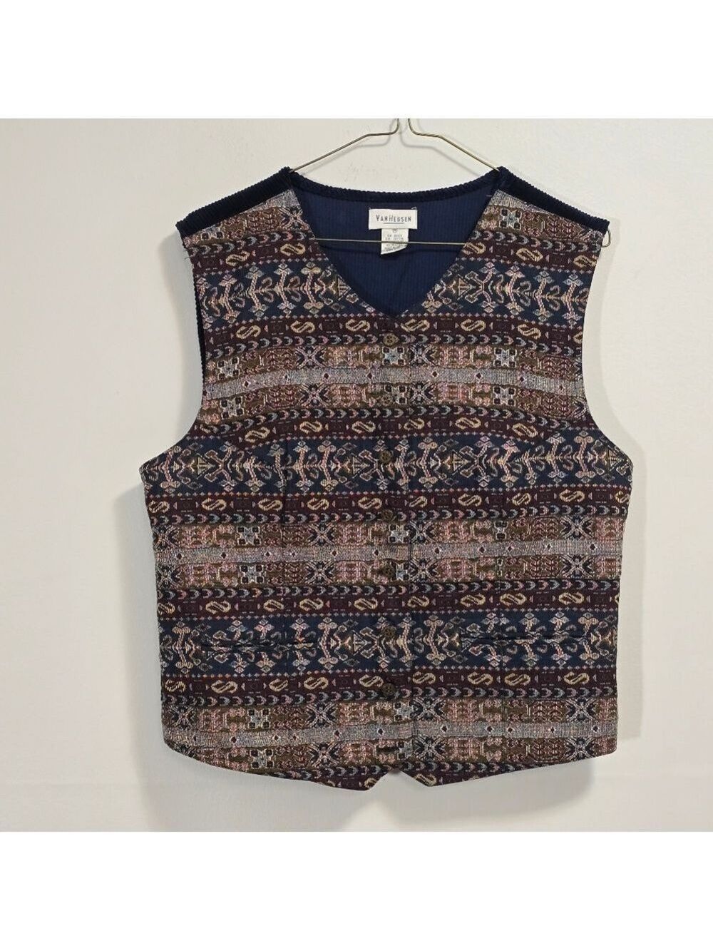 Vintage Van Heusen Tapestry 90s Ethnic Print Corduroy Vest